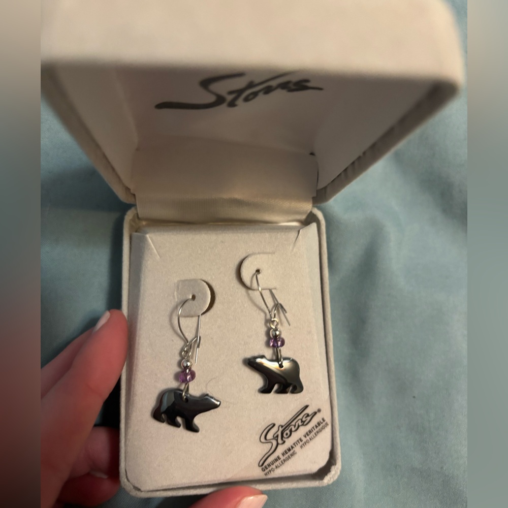 Silver and Purple Bear Earrings